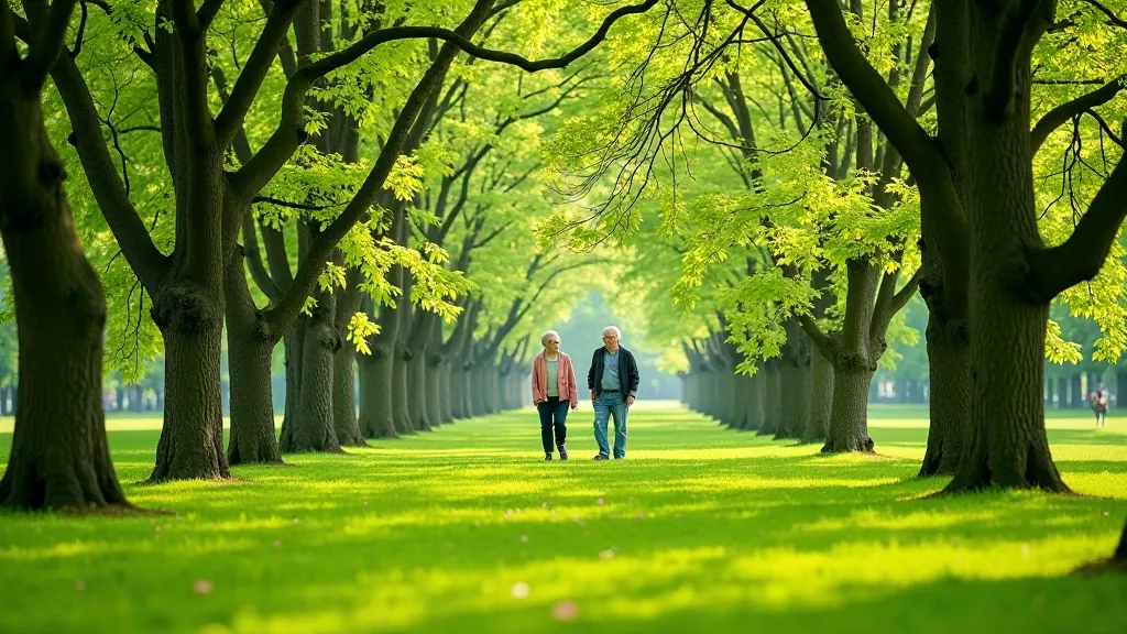 Stromovka park v Praze s travnatou loukou, starými stromy a návštěvníky na procházce