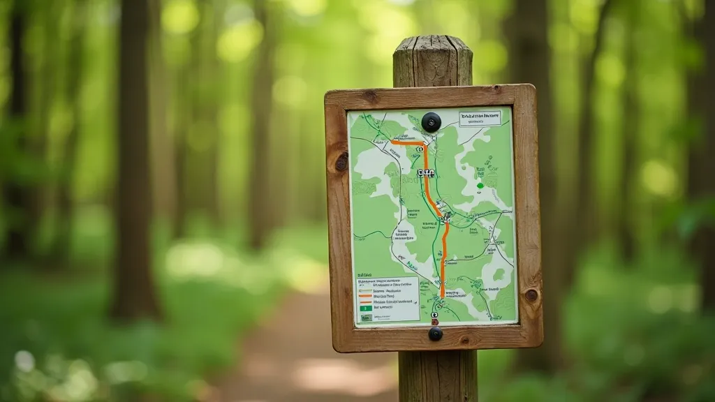 Orientační tabule v Podyjí národním parku s mapou dostupných tras